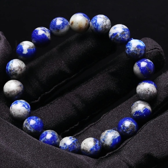 New! Genuine Natural Lapis Lazuli Beaded Bracelet - Picture 3 of 8